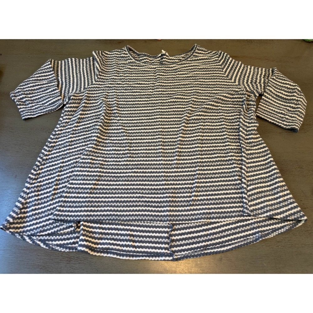 Sonoma Goods For Life Womens 2X Waffle Knit Striped Top Blue White Long Sleeve